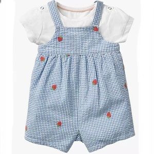Mini Boden Baby Strawberry Embroidered Romper Set